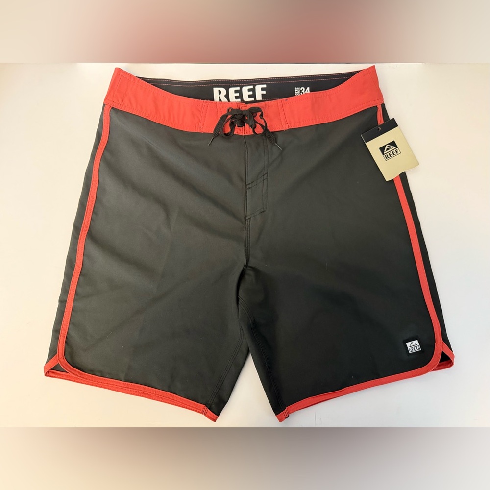 Reef Men's Black Swim Shorts with Red Trim Size 36